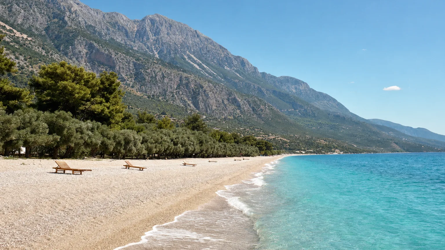 Drymades long pebble beach near Dhërmi